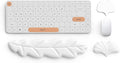 Keyboard Wrist Rest Pad Set, Leaf Shape PU Leather Memory Foam Wrist Cushion Support,Mouse Wrist Rest Pad,Non-Slip Wrist Support for Easy Typing, White Leaf