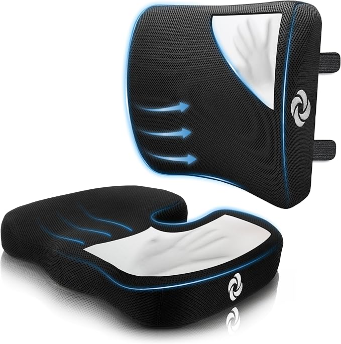 Samsonite Ergonomic Seat Cushion and Lumbar Support Cushion Combo, Memory Foam Office Chair for Back Support, Car Seat and Wheelchair Ergonomic Pillow, Premium Home and Office Desk Accessories