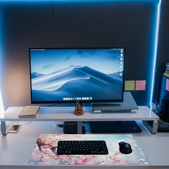 Large Gaming Mouse Pad for Desk,Cherry Blossom Tree Desk Mat for Desktop,Watercolor Floral Desk Pad, Extended Big Computer Keyboard Mouse Pad with Non-Slip Base Stitched Edges 31.5"x11.8"