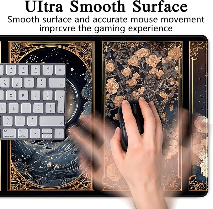 Celestial Lunar Nature Tarot Card Desk Mat Moon Floral Large Mouse Pad XXL 31.5''X 15.7'' Witch Night Botanical Desk Pad Gaming Mousepad Keyboard Mouse Mat for Laptop Computer Office Decor Gift