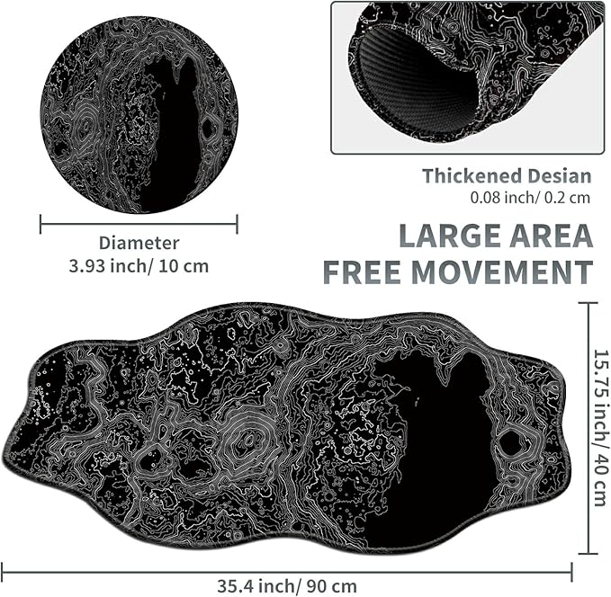 Lunar Surface Large Gaming Mouse Pad Plus a Coaster, 35.4 x 15.7 inches Desk Mat Extended XXL Mousepad with Stitched Edge Non-Slip Rubber, Desk Pad Computer Mouse Mat for Home Office