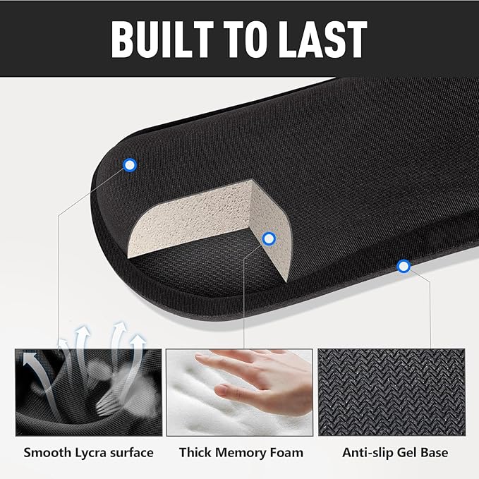 Gimars Upgrade Enlarge Silky and Superfine Fabric Gel Memory Foam Keyboard Wrist Rest Set, Ergonomic Keyboard Mouse Wrist Support for Typing, Comfort for Office, Gaming, Computer, Black