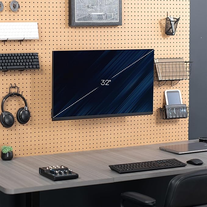 VIVO Articulating Single Monitor Pegboard Mount with Arm, Fits Screens up to 32 inches and Peg Boards up to 0.25 inches Thick with 1 inch Hole Spacing, Black, MOUNT-PB2A