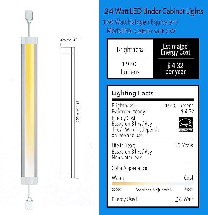 Smart Cabinet Lights Under Counter LED Lighting Dimmable Strip Lights, Warm, Daylight, Cool White Adjustable Light Bar,Compatible with Alexa,Google Assistant,Phone App,for Kitchen Cupboard,Shelf,6pcs