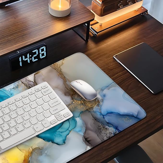 Large Mouse Pad & Keyboard Mat 35x16 Inches, Luxury Fluid Agate with Gold Veins Non-Slip Rubber Base Desk Mat, Large Extended Desk Protector for Home Office Gaming Setup