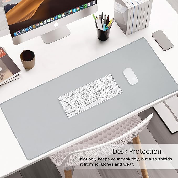 ALOANES Waterproof Mouse Pad with Durable Stitched Edge, Large Gaming Keyboard Pad, Non-Slip Rubber Base Mouse Mat, Extended Desk pad for Gamer, Office & Home, Gray Mousepad 27.6"x11.8"x0.12"