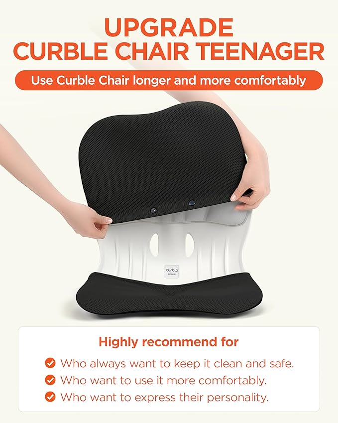 curble WIDER COVER, Detachable Cover for Teenager Chair, Ergonomic Chair Back Support and Lumbar Support (Cover Black)