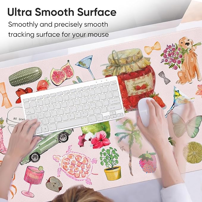 Desk Mat, Pink Leather Desk Pad Blotter Protector, XXL Large Mouse Pad,Computer Laptop Mouse Pads for Desktop,Waterproof Writing Anti-Slip Mousepad for Office and Home I Cute Funny Stickers