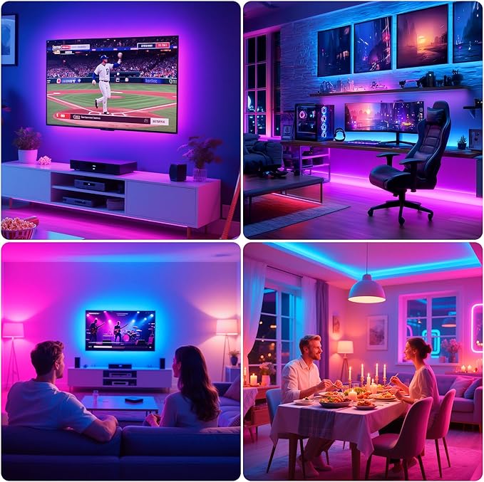 PANGTON VILLA TV LED Backlight for 40-60 Inch TV, 8.2ft LED Lights for TV with Bluetooth APP & Remote Control, 16 Color Led Strip Lights Changing TV Lights Behind with Music Sync for Bedroom