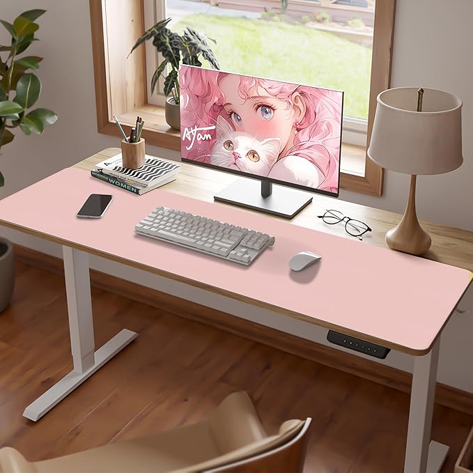 Large Desk Pad Mat, Long Mouse Pads for Desks Non-Slip, Pink Leather Desk Mat, Waterproof Computer Mat Desktop Protector for Office/Study/Home/Decor (47.2" x 16.9")