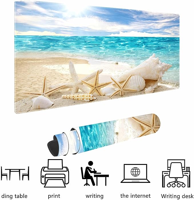 Beach Shells Non-Slip Rubber Large Mouse pad for Desk,Large Gaming Mouse Pad XXL Extended Mouse pad with Stitched Edges Non-Slip Base Water Resist Pad Desk Mat 35.4x15.7inch