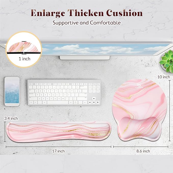 Gimars Ergonomic Mouse Pad Wrist Support, Upgrade Enlarge Superfine Fibre Soft Smooth Keyboard Wrist Rest, Comfortable Memory Foam Wrist Rest for Computer, Gaming, Office, Pink Golden