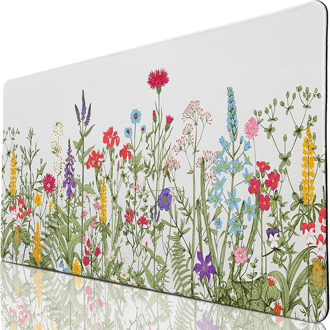 Desk Pad Sage Green Botanical Flowers, Desk Mat for Desktop, XXL Large Gaming Mouse Pad, Non-Slip Rubber Base Stitched Edges Waterproof Keyboard mat for PC Game, Laptop, Computer, Work, Office, Floral