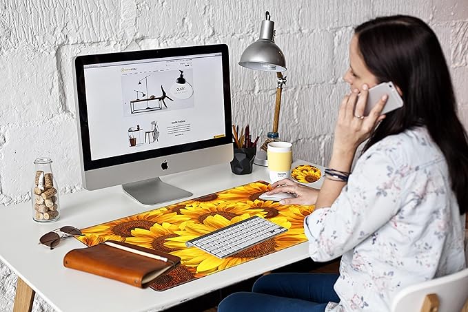Sunflower Mouse Pad Large Desk Mats on Top of Desks Pad 31.5''x 15.75''inch Gaming Mousepad Long Extended Desk Protector Mat Full Laptop Mat for Wireless Mouse Non Slip Work Computer