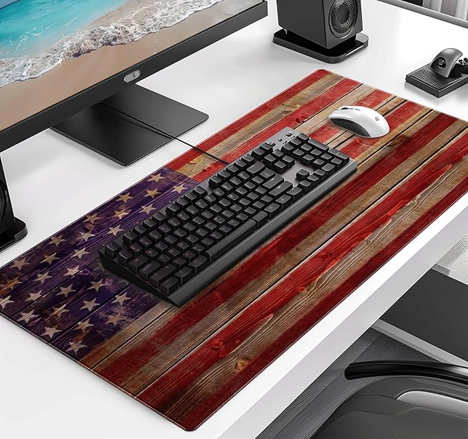 Tree Texture American Flag Computer Mouse Pad, Suitable for Home Office and Study Keyboard Mouse Pad 35.4 x 15.7 x 0.12 Inches