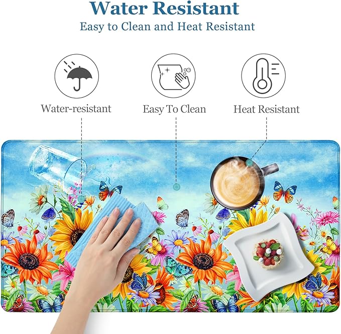 Desk Pad Sunflowers, Big Mouse Pad Flower Butterfly Women Girls Desk Mat Extended Large Gaming Mouse Pad Non-Slip Base Stitched Edge Work Home Office Desks Computer Keyboard Laptop Decor Mouse Mat