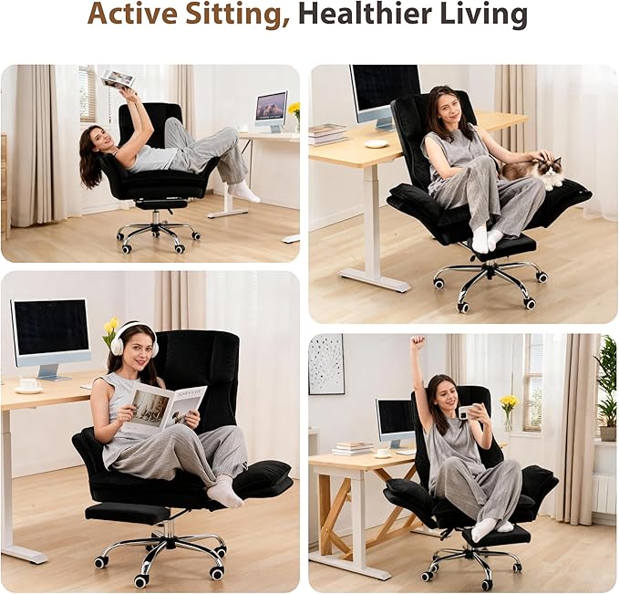 Big and Tall Office Chair, Flip Armrests for Pets & Cross Legged Sitting, Executive Ergonomic Computer Gaming Chair with Foot Rest, Gliter Fabric Wide Seat Reclining Desk Chair