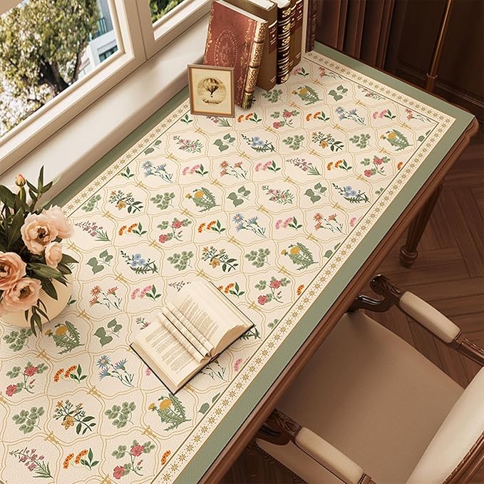 Desk Pad, ZAXOXAZ PU Lesther Desk Protector, 31.5" x 15.7" XXL Large Extended Mouse Pad, Big Floral Desk Mat Flowers Desk Blotter, Laptop Desk Pad, Waterproof Desk Writing Pad for Office and Home