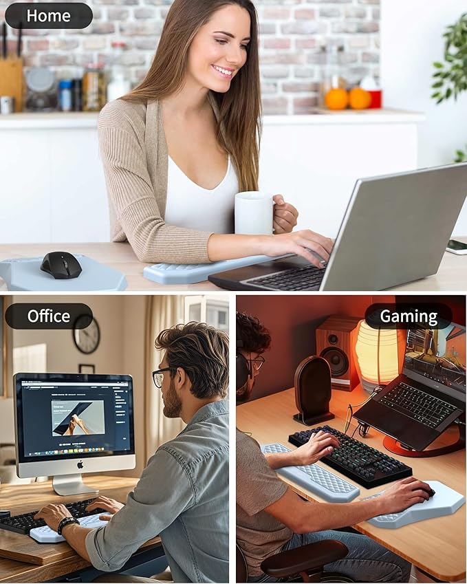 Ergonomic Mouse Pad and Keyboard Wrist Rest Support Set, Massage Design Mousepad for Carpal Tunnel, Memory Foam, Non-Slip PU Base for Computer Desk, Baby Blue