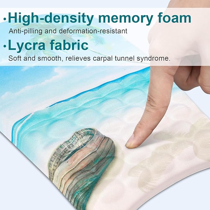 Ergonomic Wrist Mouse Pad with Massage Design, Wrist Rest Mousepad with Memory Foam Non-Slip PU Base, Mouse Pad with Wrist Support for Wireless Mouse & Desk, Y Summer Beach
