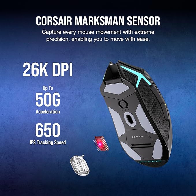 Corsair NIGHTSABRE RGB Wireless Gaming Mouse for FPS, MOBA - 26,000 DPI - 11 Programmable Buttons - Up to 100hrs Battery - iCUE Compatible - Black