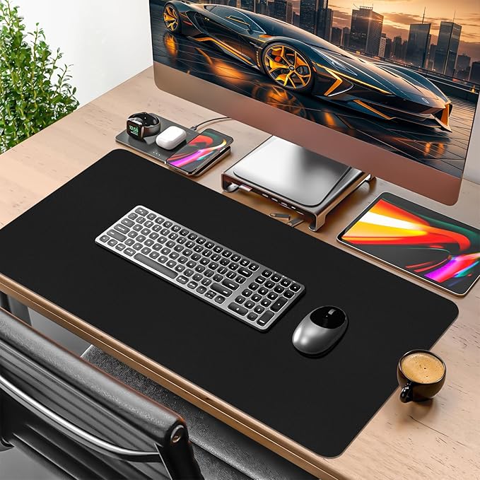 Black Desk Mat, 31.5"×15.7" Desk Matt for Desktop, Waterproof Keyboard Pad, Computer Mats for Desktop, Large Mouse Pad, Non-Slip Computer Mat for Office Home - Black