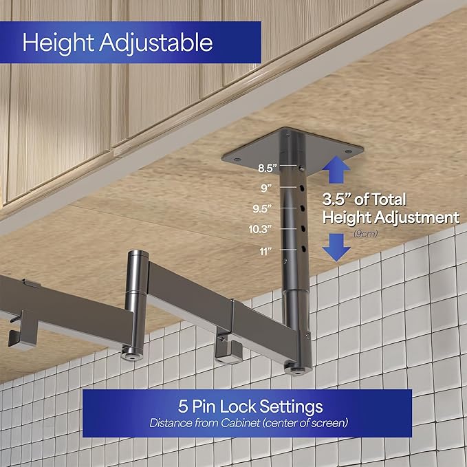 VIVO Under Cabinet Articulating 13 to 27 inch Single Monitor and Small TV Mount, Height Adjustable Long Extension Arm, Max VESA 100x100, Black, MOUNT-VC01A