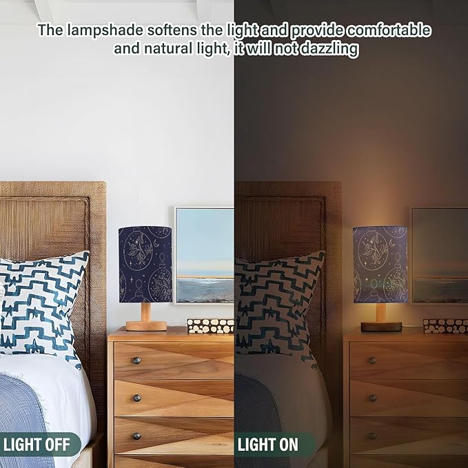 Christmas Bells LED Table Lamp, Bedside Lamp with Linen Lampshade, Flicker-Free Eye Care USB Plug in Nightstand Lamp, for Bedroom and Office