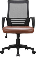 Yaheetech Mid Back Mesh Office Chair with Leather Seat Executive Office Computer Task Chair with Armrests and Lumbar Support, Brown