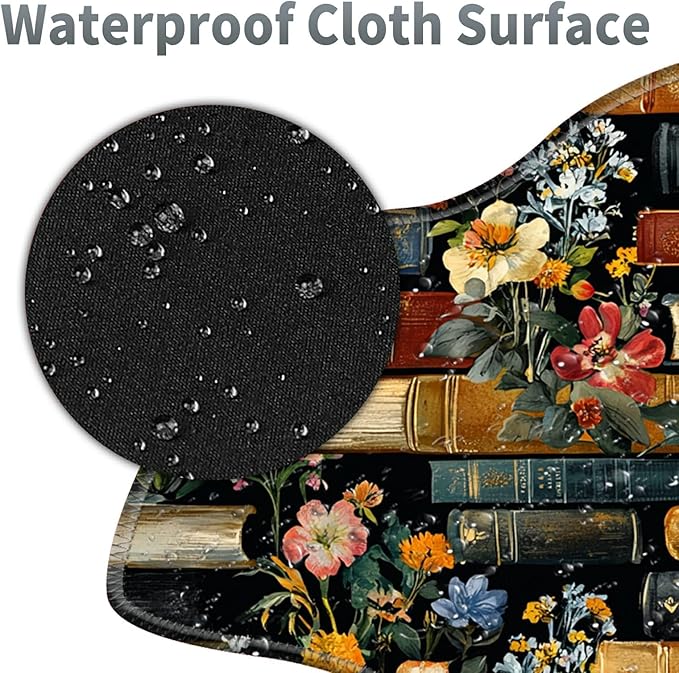 Flowers Bookshelves Large Gaming Mouse Pad Plus a Coaster, 35.4 x 15.7 inches Desk Mat Extended XXL Mousepad with Stitched Edge Non-Slip Rubber, Desk Pad Computer Mouse Mat for Home Office
