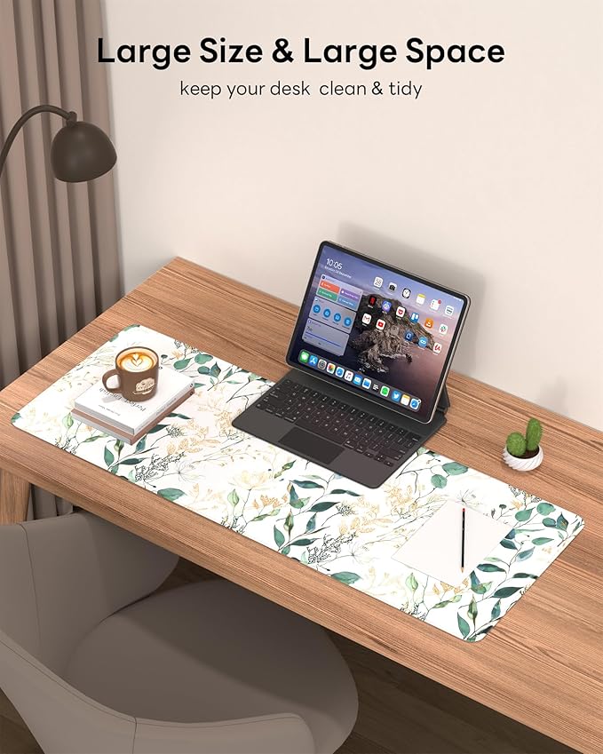 Nature Mouse Pad, 31.5 x 11.8 Large Desk Mat with Stitched Edges & Non-Slip Base, Mousepad for Office, Home, Work, Eucalyptus Leaf