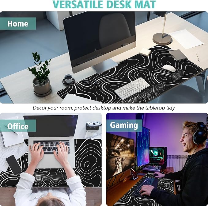 4 in 1 Large Mouse Pad,Keyboard Wrist Rest Set,Desk Mat with Stitched Edges Thicken Desk Pad,Wrist Support for Keyboard and Mouse,Desk Mat for Home Office Game(Black Marble)