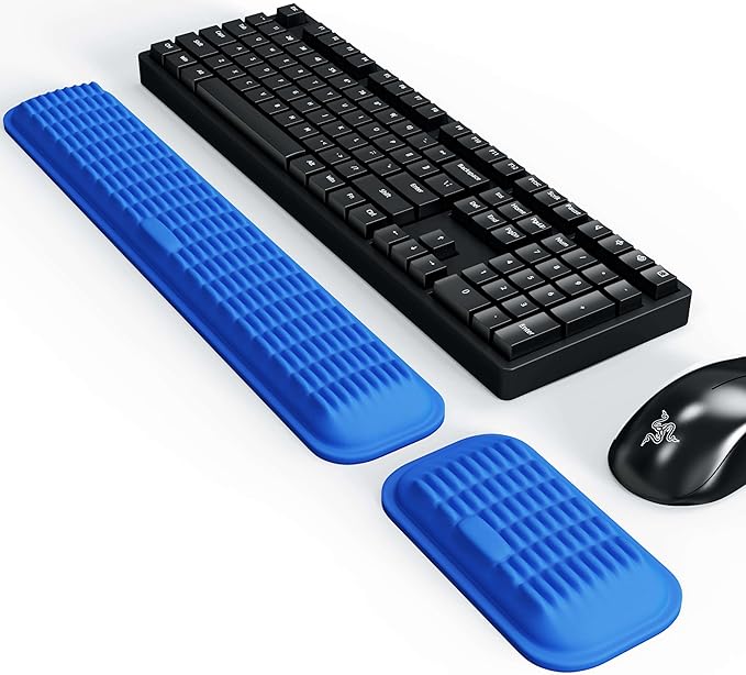 MEKASS Ergonomic Wrist Rest for Keyboard and Mouse, Soft Memory Foam Keyboard Wrist Rest Set with Non-Slip Silicone Base, Easy Typing, Comfort for Office, Work, Gaming (Blue)