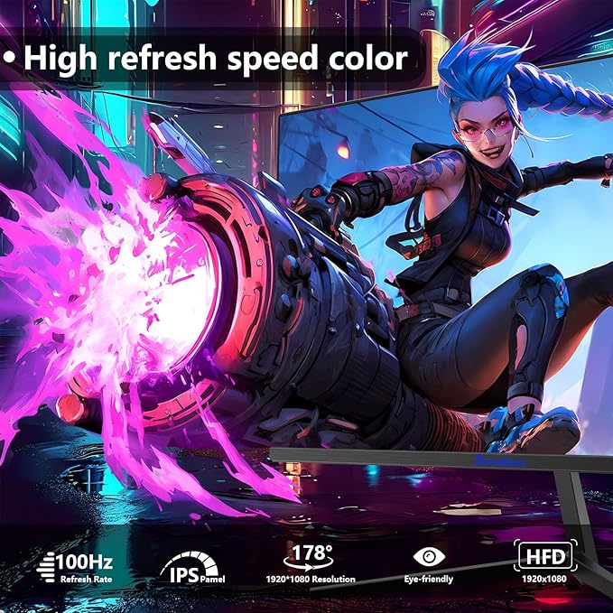 24 inch Computer Gaming Monitor Built-in Speakers 100Hz Refresh Rate 16:9 Aspect Ratio Ergonomic Tilt & VESA Compatible - Home Office Sync FHD 1920x1080p Visual Experience for Work & Play