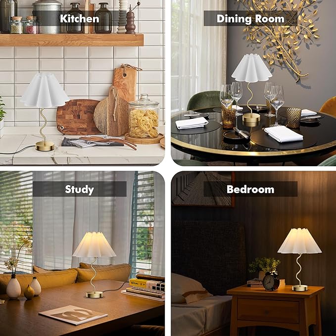 Small Table Lamp Pleated Table Lamp 3 Way Dimmable Touch Lamps for Night Stands with USB C+A Ports Bedside Nightstand Lamp Morden Desk Lamp for Bedroom Home Kitchen Living Room Kids Room Nursery