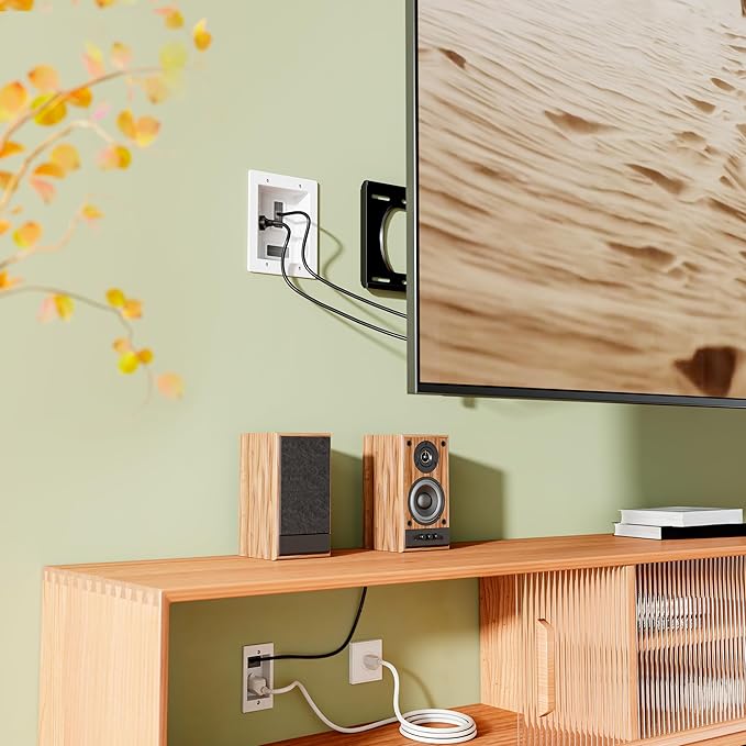 Mount-It! in-Wall TV Cable Management Kit – Dual Power Outlet with Dual USB Ports, Male Wall Plug and 5ft External & 9ft Behind The Wall Cords, Hand Saw – Safe Cable Management for TV