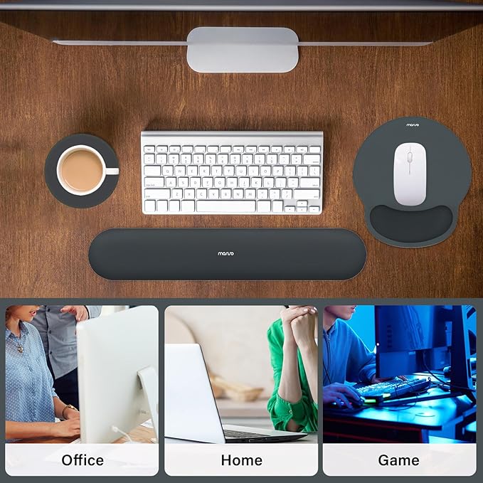 MOSISO Wrist Rest Support for Mouse Pad&Keyboard Set, Circle Curved Ergonomic Mousepad&Coaster Non-Slip Base Home/Office Wrist Support&Easy Typing Pad with Soft Cloth&Silicone Lining, Slate Gray