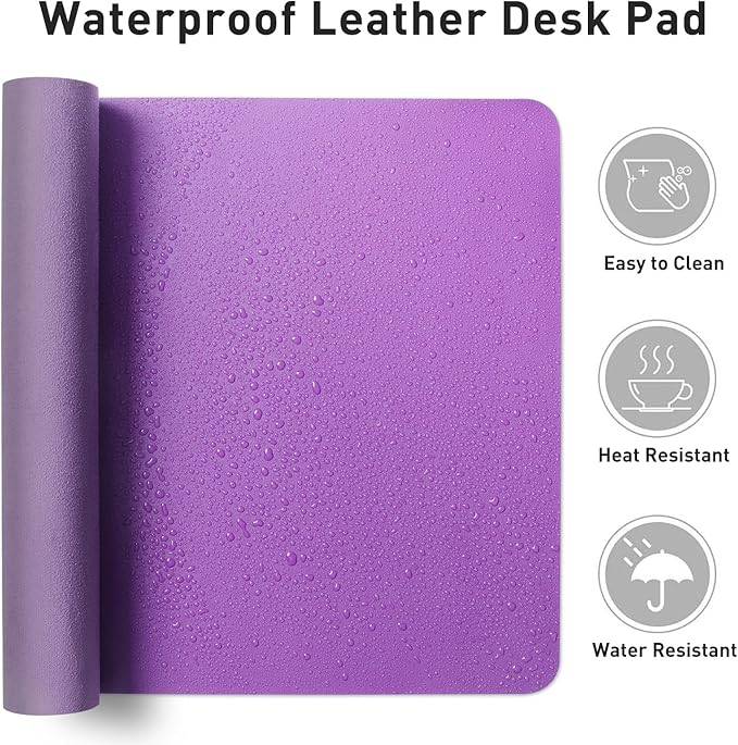 Aothia Faux Leather Desk Mat - Non-Slip PU Leather Desk Blotter, Waterproof Writing Surface, Large Desk Pad for Office & Home (Iris Violet, 55" x 24")