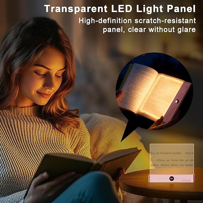 LED Book Light and Night Light 2 in 1, USB Rechargeable Clear Flat Book Light with 3 Colors & Timer, Dimmable Book Lights for Reading at Night, Scratch-Resistant, Eye-Care (Pink)