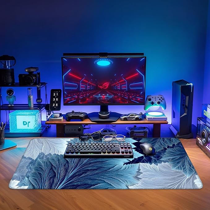 Spring Leaves Extended Gaming Mouse Pad 35.4x15.7Inch Large Desk Mat Anti-Slip Rubber Base & Durable Stitched Edges for Gamers Smooth Mouse Writing Surface for Desk Office/Home