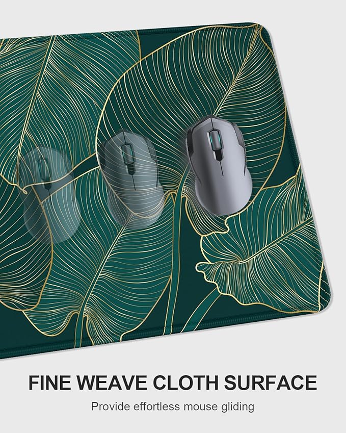 Auhoahsil Large Mouse Pad with Wrist Rests for Keyboard & Mouse, Thick Soft Ergonomic Memory Foam Wrist Supports, Big & Long Desk Mat 35.5 x 15.7 in, for Office Gaming Computer, Tropical Leaf