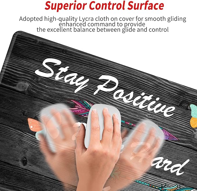 Stay Positive Mouse Pad 24x12 Inch Desk Mat Work Hard and Make It Happen Mousepad Inspirational Quote Desk Pad XXL Computer Mat for Wireless Mouse Work Coaster Set