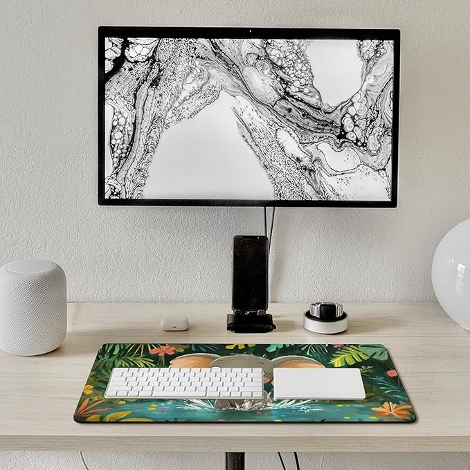 Large Ergonomic Gaming Mouse Pad Playful Baby Elephant - Fun Safari Animal Theme with Non-Slip Base Water-Resistant Surface and Stitched Edges 40X75cm