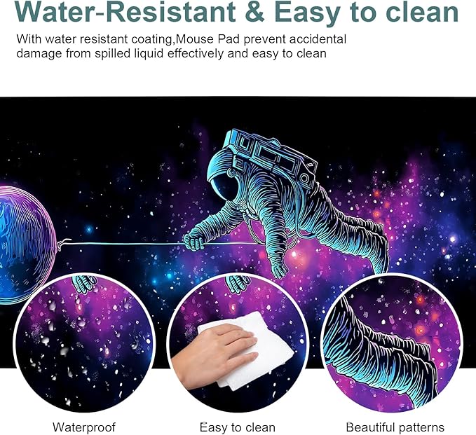 Interstellar Astronaut Extended Gaming Mouse Pad 31.5x11.8inches Large Desk Mat Anti-Slip Rubber Base & Durable Stitched Edges for Gamers Smooth Mouse Writing Surface for Desk Office/Home
