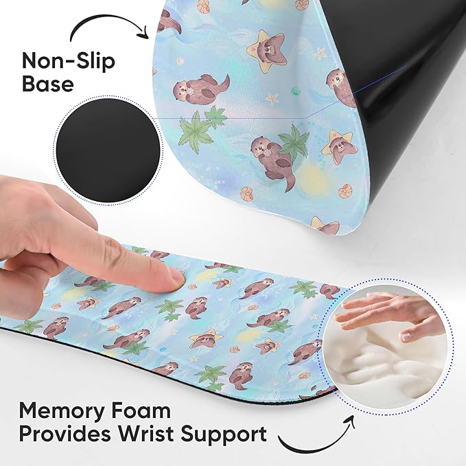 Ergonomic Keyboard Mouse Pad Wrist Rest Support Set for Laptop/Computer/Desktop,Memory Foam Hand Rest Wrist Cushion for Gaming/Office,Lightweight Comfortable (Lovely Otter)