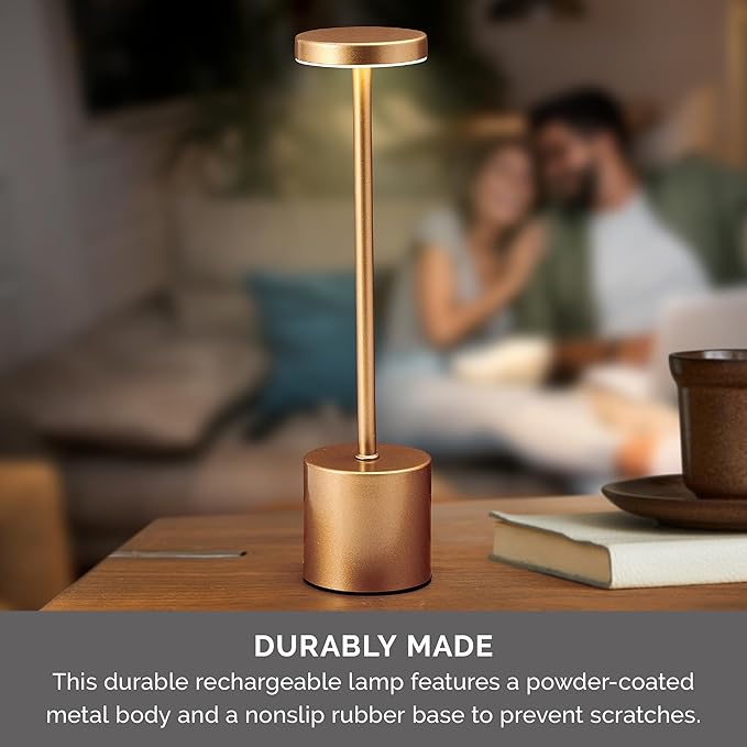 Elements 13-Inch Rechargeable LED Desk Lamp - Metal Construction with Touch Control, 3 Light Colors, Stepless Dimming, 1200mAh Battery, USB-C Charging, Perfect for Home Office and Table Lighting