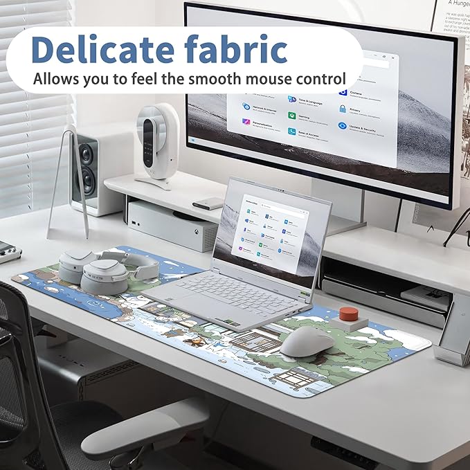 Kawaii Mouse Pad Large Desk Mat Extended Keyboard Mouse Pad Cute Mousepad with Non-Slip Base and Stitched Edge Funny Bear Mouse Mat Desk Pad 31.5 x 11.8 in Mouse Pads for Desk Decor Home Office Gaming