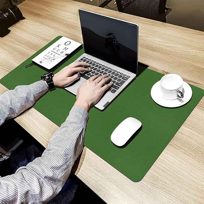 Green Leather Desk Mat, Dual-Side Use Desk Matt for Desktop, Waterproof Computer Mats for Office/Study/Home
