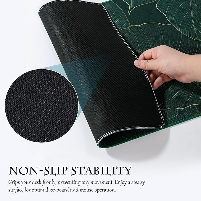 ALOANES Waterproof Mouse Pad with Durable Stitched Edge, XL Gaming Keyboard Pad, Non-Slip Rubber Base, Extended Desk pad for Gamer, Office & Home, Green Leaves Mousepad 31.5''x 11.8''x 0.12''
