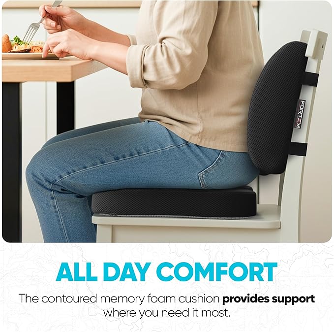FORTEM Seat Cushion, Office Chair Cushion, Lumbar Support Pillow for Office Chair, Memory Foam Ergonomic Coccyx & Lumbar Support, Car Sitting Pad, Washable Non-Slip, XL